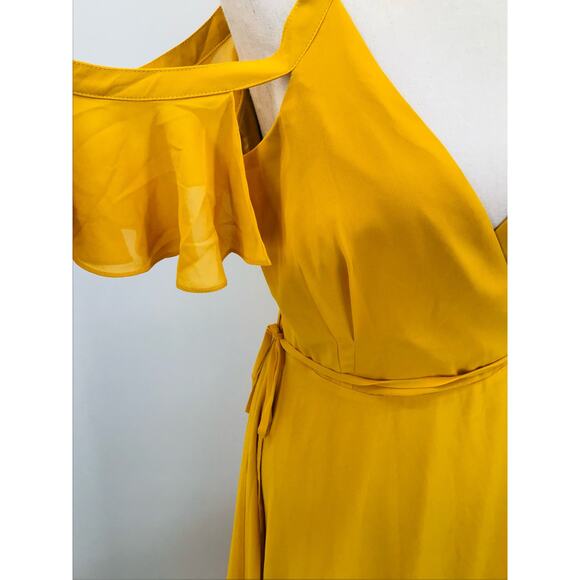 LULU'S SZ S Easy Listening Marigold Yellow Cold-Shoulder Wrap Maxi Dress NEW B42 - Picture 5 of 10